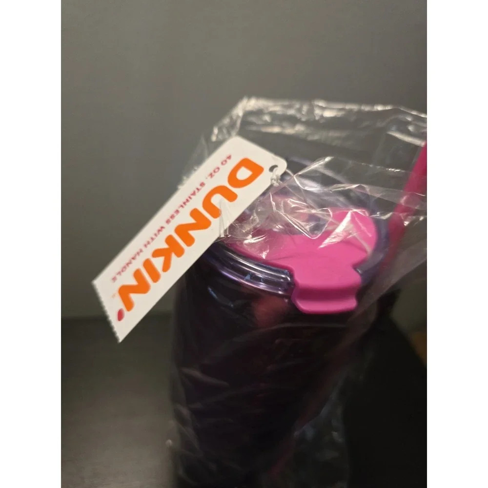 New! Dunkin' Donuts 40oz Stainless With Handle Pink And Purple Metallic Ombre